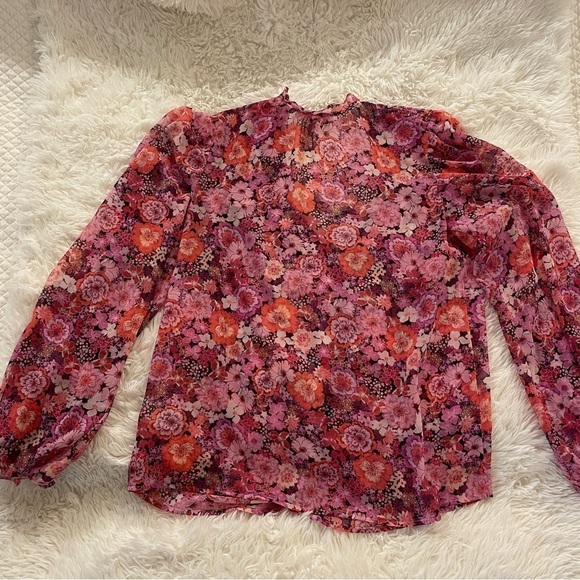 For Love & Lemons Grace Blouse Carnation Floral Small Pink - Picture 9 of 9